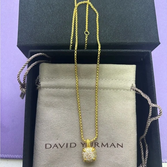 David Yurman Gold Pavé Cushion Pendant - Picture 2 of 4